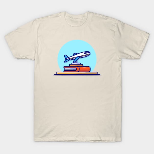 Miniature Plane with Book Cartoon Vector Icon Illustration T-Shirt by Catalyst Labs